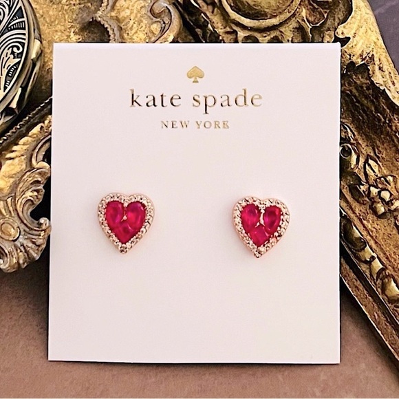 KATE SPADE • Spell It Out Pink Heart Rose Gold Stud Earrings - Picture 6 of 6
